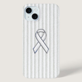 White on White Ribbon Awareness Stripes iPhone 15 Plus Case