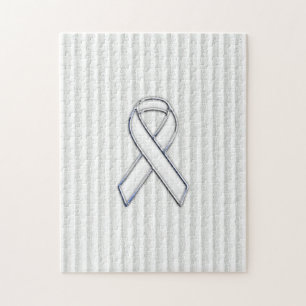 White on White Ribbon Awareness Stripes Jigsaw Puzzle