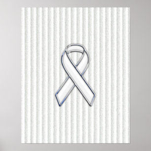 White on White Ribbon Awareness Stripes Poster
