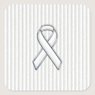 White on White Ribbon Awareness Stripes Square Sticker