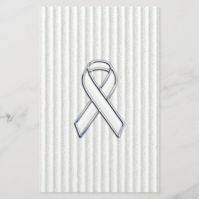 White on White Ribbon Awareness Stripes Stationery (Front)