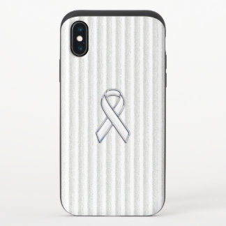White on White Ribbon Awareness Stripes iPhone X Slider Case