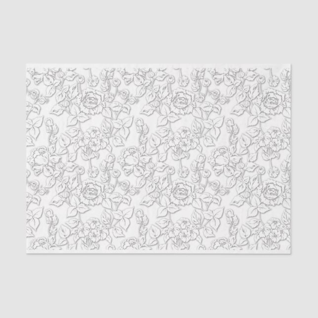White on White Rose Modern Damask Floral Tissue Paper (Front)