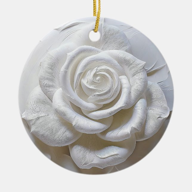 White On White - Sculpted Rose Ceramic Ornament (Front)