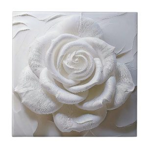 White On White - Sculpted Rose Ceramic Tile