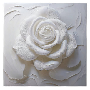 White On White - Sculpted Rose Ceramic Tile