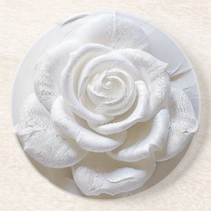 White On White - Sculpted Rose Coaster