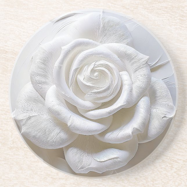 White On White - Sculpted Rose Coaster (Front)