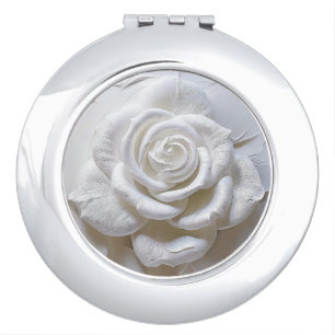 White On White - Sculpted Rose Compact Mirror
