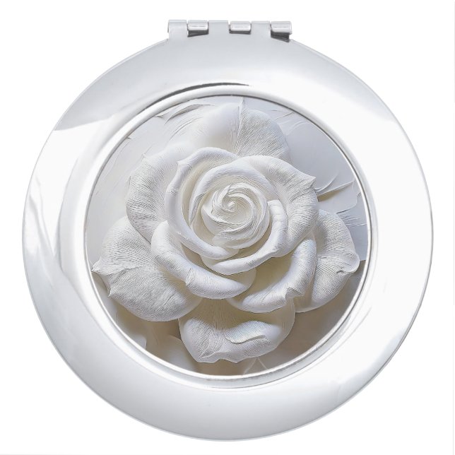 White On White - Sculpted Rose Compact Mirror (Front)