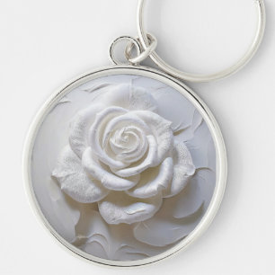 White On White - Sculpted Rose Keychain