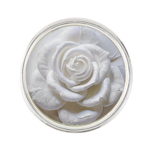 White On White - Sculpted Rose Lapel Pin (Front)