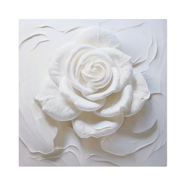 White On White - Sculpted Rose Metal Print (Front)