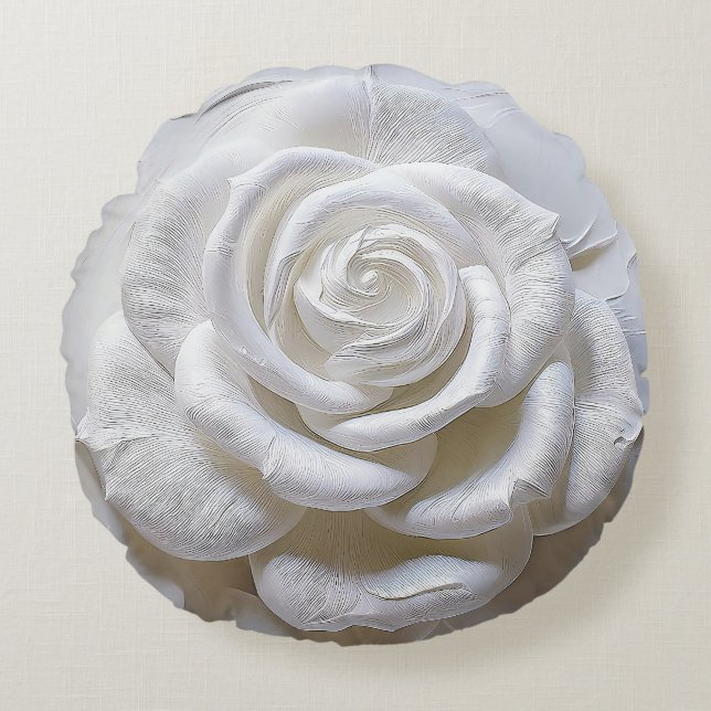 White On White - Sculpted Rose Round Pillow (Front)