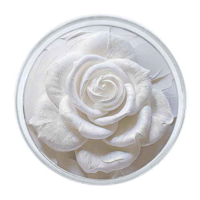 White On White - Sculpted Rose Silver Finish Lapel Pin (Front)