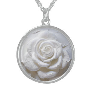 White On White - Sculpted Rose Sterling Silver Necklace