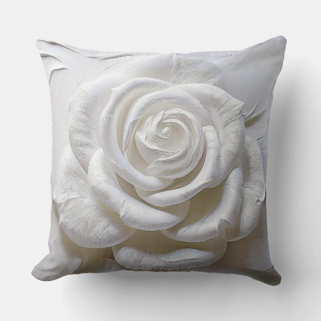 White On White - Sculpted Rose Throw Pillow (Front)