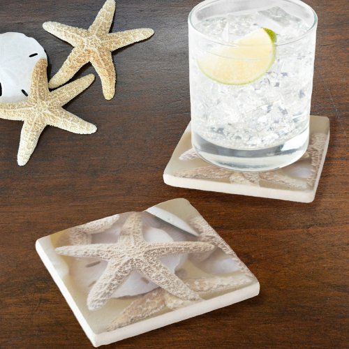 White on White Starfish and Sand Dollars Stone Coaster