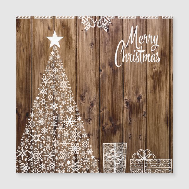 White on Wood Christmas Magnetic Card (Front)