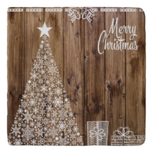 White on Wood Christmas Trivet