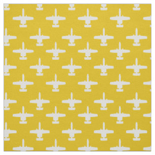 White on Yellow A-10 Warthog Attack Jet Pattern Fabric