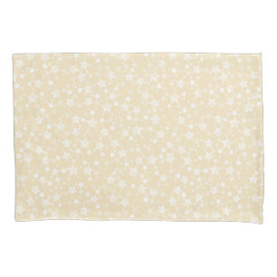 White on Yellow Lino Print Stars Pattern Pillow Case