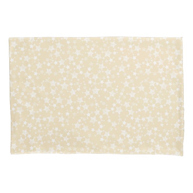 White on Yellow | Lino Print Stars Pattern Pillow Case (Front-Left)