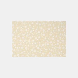 White on Yellow   Lino Print Stars Pattern Rug