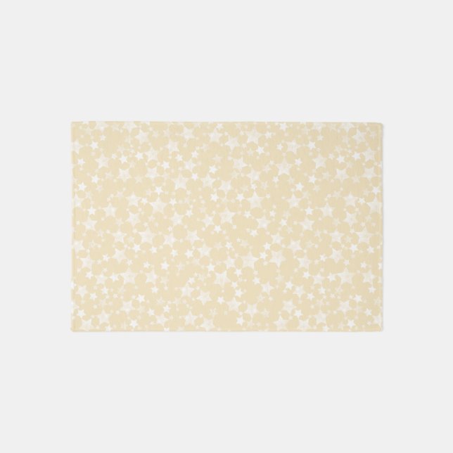 White on Yellow | Lino Print Stars Pattern Rug (Front)