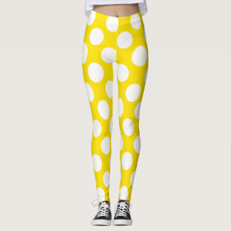 White On Yellow Polka Dot Leggings