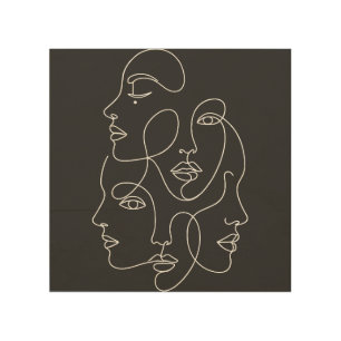 White One Line Faces Abstract Black Art
