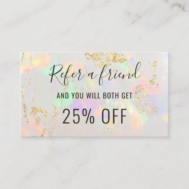 white opal background referral card | Zazzle