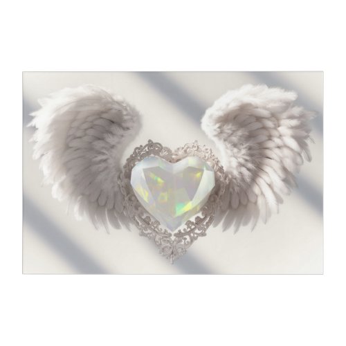  White Opal Heart Angel Wings  AP78 Acrylic Print
