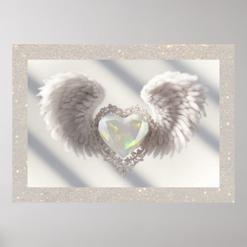  White Opal Heart Angel Wings  AP78 Poster