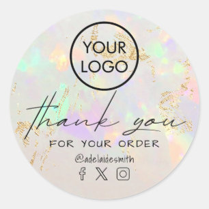 white opal inspired texture thank you classic rou round sticker
