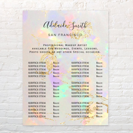 White Opal Price List Poster