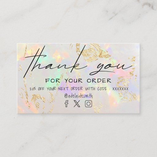 Customizable white opal thank you business card