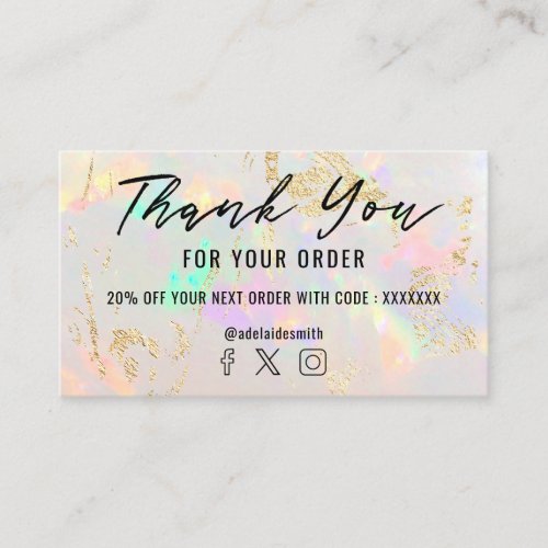 white opal thank you business card