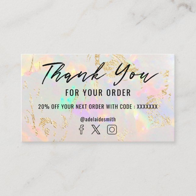 white opal thank you business card (Front)