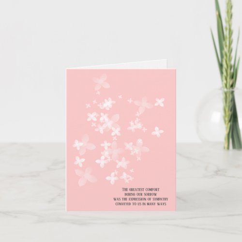 white opaque flower sympathy thank you card
