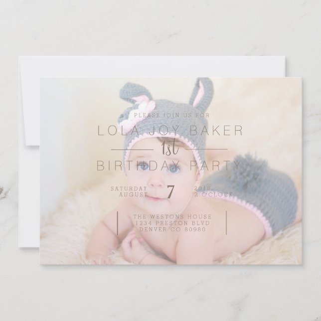 White Opaque Overlay | 1st Birthday Photo Invite (Front)