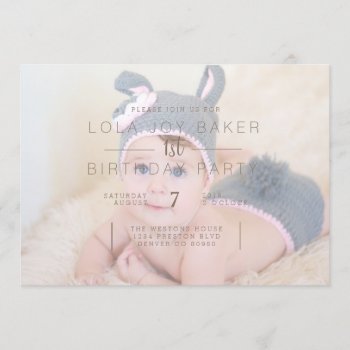 White Opaque Overlay | 1st Birthday Photo Invite by RedefinedDesigns at Zazzle