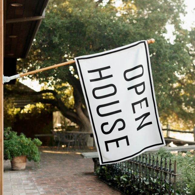 WHITE OPEN HOUSE SIGN FLAG (In SItu)
