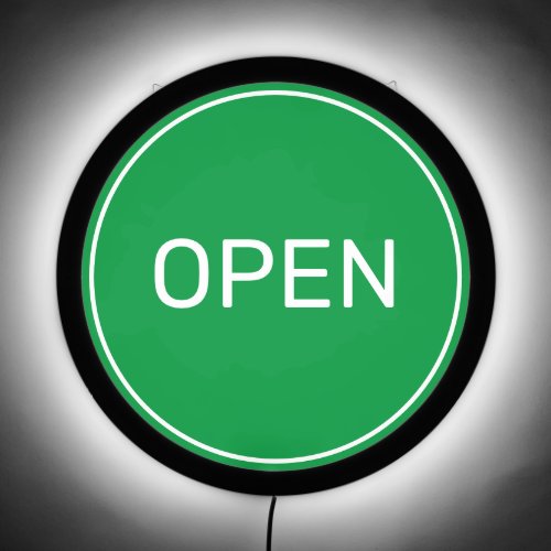 White Open Shop on Green LED Sign