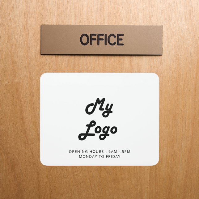 White opening hours business logo door sign (Creator Uploaded)