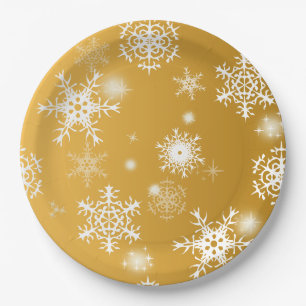 White openwork snowflakes.  paper plates