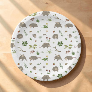 White Opossum Light Cottagecore Woodland Party Paper Plates