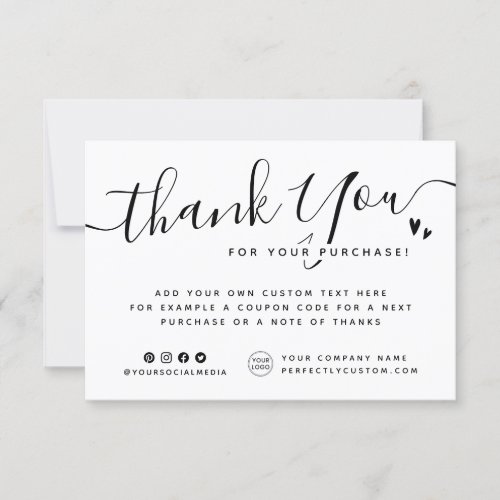 White or any color thank you note with hearts