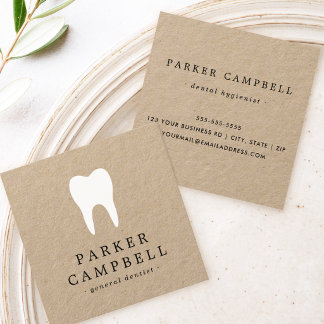 White or any color tooth logo dentist dental Kraft Square Business Card