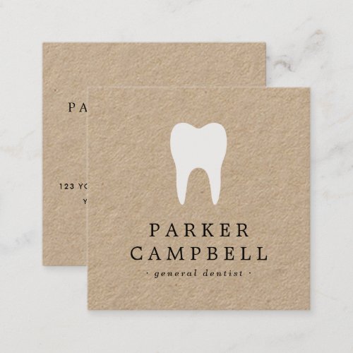 White or any color tooth logo dentist dental Kraft Square Business Card